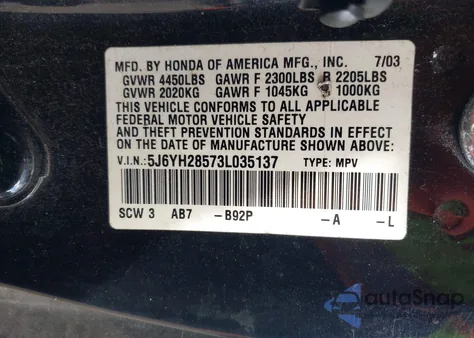 2003 Honda Element Ex from USA, damaged, VIN 5J6YH28573L035137